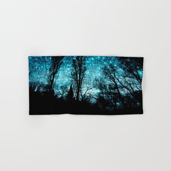 black trees teal space Hand & Bath Towel