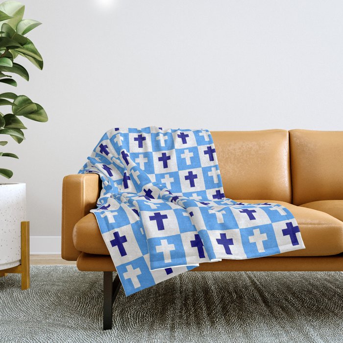 Christian Cross 55- blue Throw Blanket