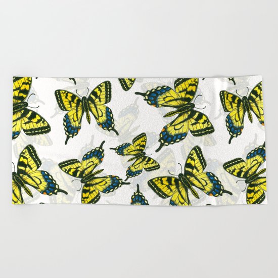 Tiger swallowtail butterfly watercolor pattern Beach Towel