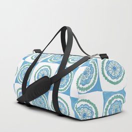 Quilted Botanical Watercolors - Cyan and Green Duffle Bag