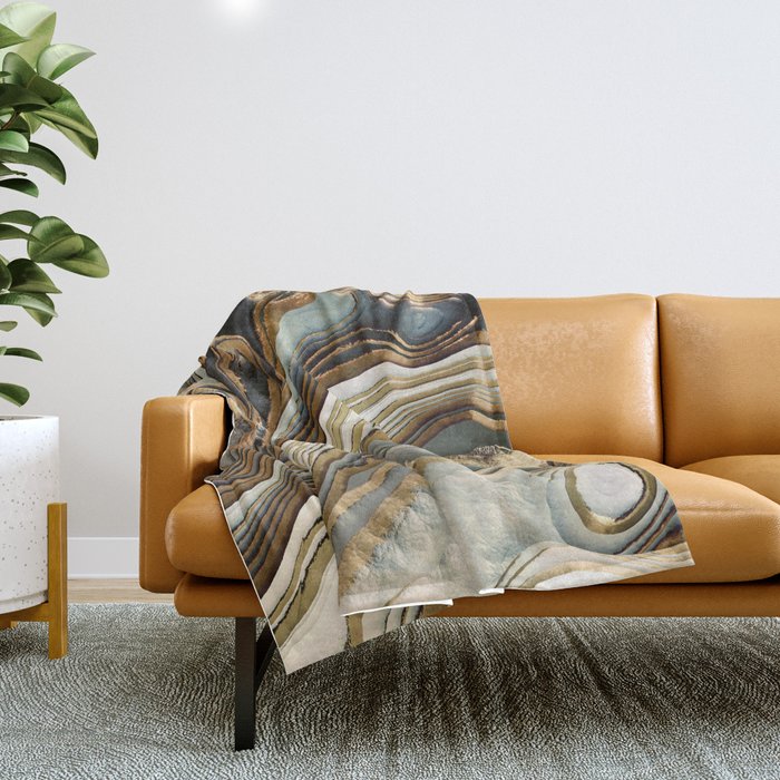 White Gold Agate Abstract Throw Blanket