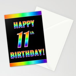 [ Thumbnail: Fun, Colorful, Rainbow Spectrum “HAPPY 11th BIRTHDAY!” Stationery Cards ]