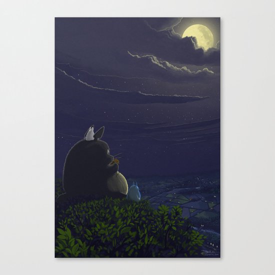 Totoro playing the ocarina Canvas Print