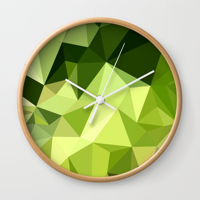 Electric Lime Green Abstract Low Polygon Background Wall Clock