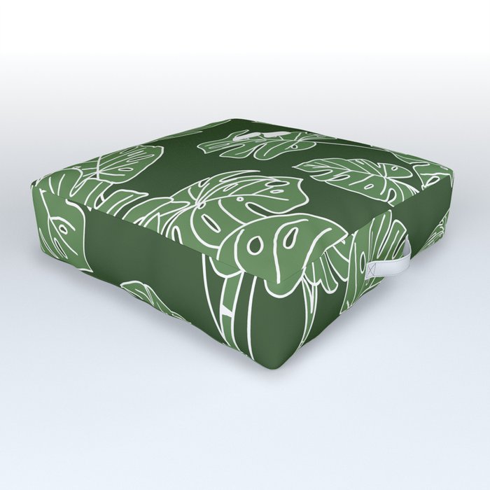 Monstera Leaf Print in Green Outdoor Floor Cushion