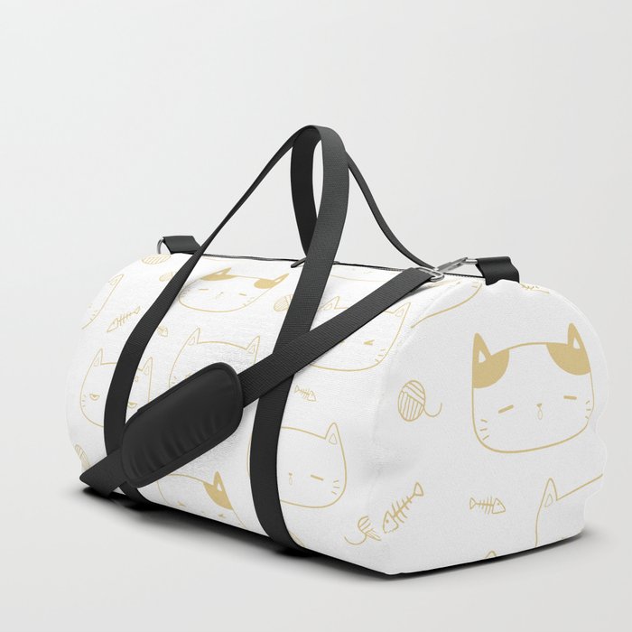 Tan Doodle Kitten Faces Pattern Duffle Bag
