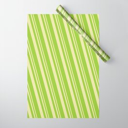 [ Thumbnail: Pale Goldenrod & Green Colored Lines Pattern Wrapping Paper ]