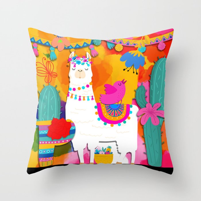 Fiesta Llama Throw Pillow by christyne 