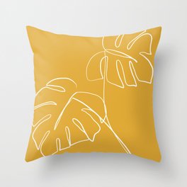 Monstera minimal - yellow Throw Pillow