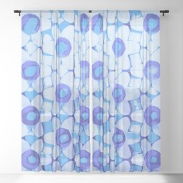 Abstract Happy Daisy Pattern Sky Blue Sheer Curtain