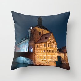 Bamberg Town Hall at night Throw Pillow