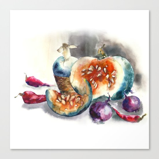 Watercolor harvest with vegetables, Thanksgiving Day Canvas Print