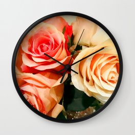Summer Soft Roses in Red, Peach and Yellow Wall Clock
