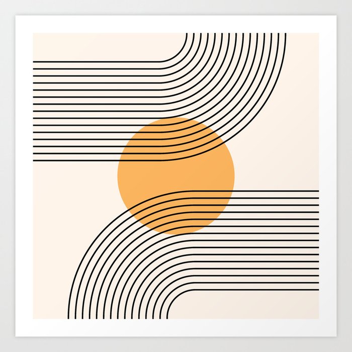 Geometric Lines In Black And Beige 27 Rainbow And Sun Abstraction Art Print By Nineflorals Society6