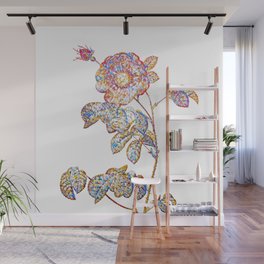 Floral Rose Mosaic on White Wall Mural