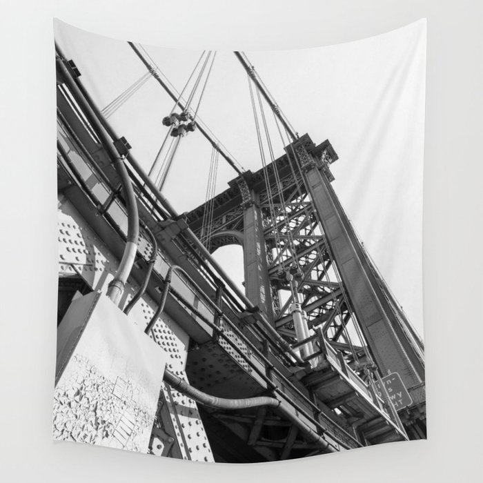 Manhattan Bridge Black and White | New York City | Travel Photography Wall Tapestry