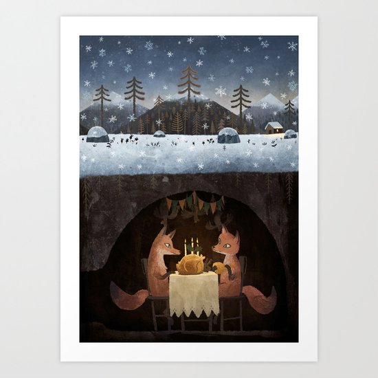 Winter Foxes Art Print