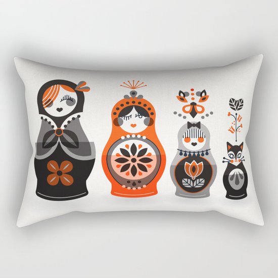 Russian Nesting Dolls – Red & Black Rectangular Pillow