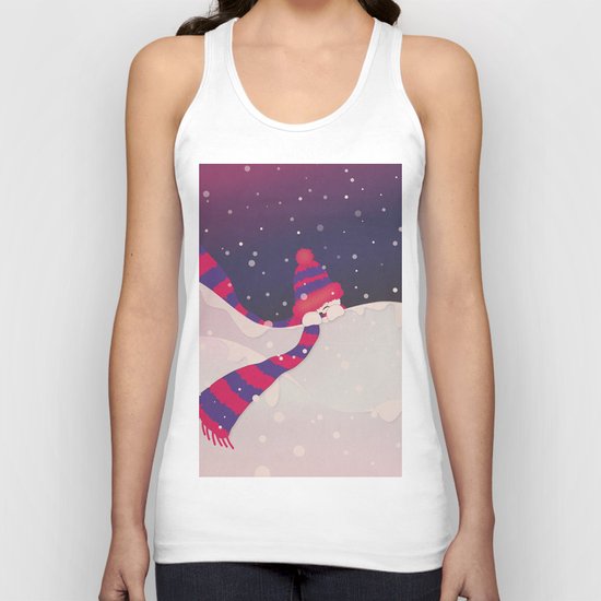 Christmas Peekaboo Snowman II - Blue Violet Snowy Background Unisex Tank Top