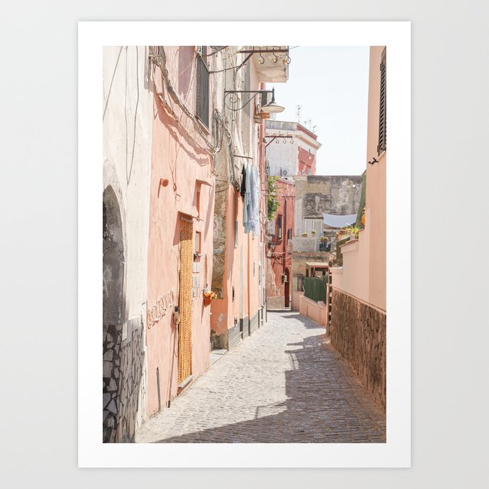 Procida Island Street In Soft Pastel Colors Photo | Summer In Italy Pink Art Print | Europe Architecture Travel Photography Art Print