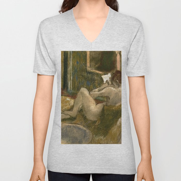Nude From The Rear Reading Woman V Neck T Shirt