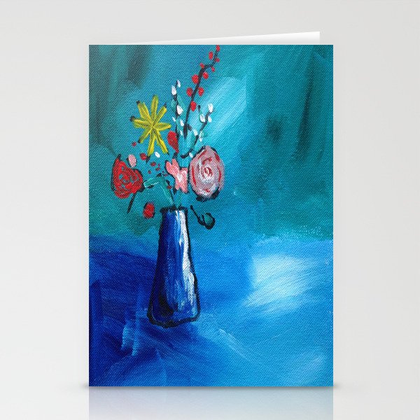 Beautiful Flowers In Vase Painting On Canvas Stationery Cards By