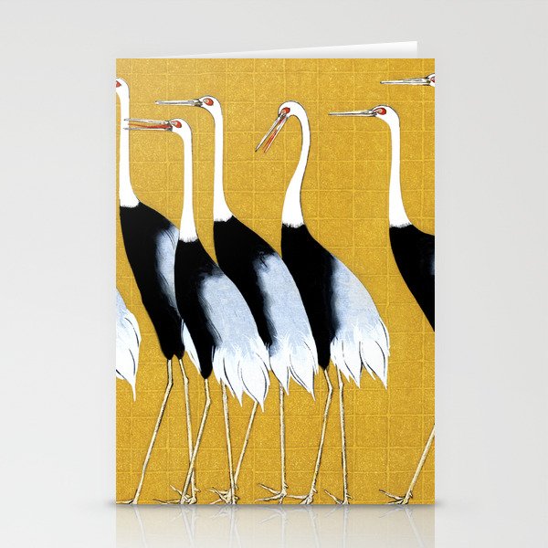 Flock of Japanese red crown crane by Ogata Korin Stationery Cards