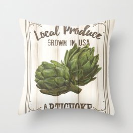 Vintage Fresh Vegetables 2 Throw Pillow | Artichokes, Painting, Food, Vegetables, Produce, Organic, Market, Cuisine, Wood, Kitchen 