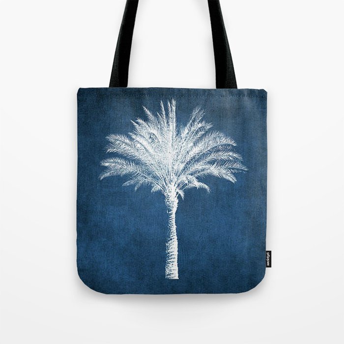 indigo and white palm tree Tote Bag