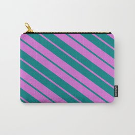 [ Thumbnail: Orchid & Teal Colored Lines Pattern Carry-All Pouch ]