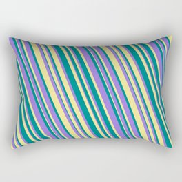 [ Thumbnail: Teal, Purple, and Tan Colored Lines Pattern Rectangular Pillow ]