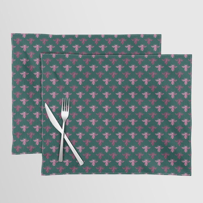 Green Pink Glitter Bees Pattern Placemat