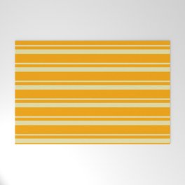 [ Thumbnail: Pale Goldenrod and Orange Colored Lines/Stripes Pattern Welcome Mat ]