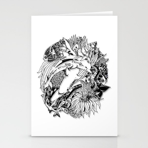 Sea Animals Surreal Doodle Art Stationery Cards
