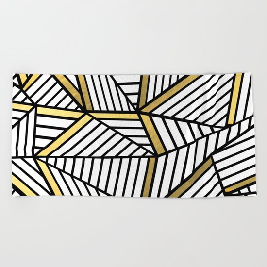 Ab Lines 2 White Gold Beach Towel