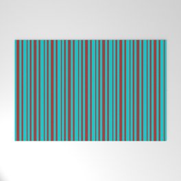 [ Thumbnail: Dark Turquoise and Brown Colored Pattern of Stripes Welcome Mat ]