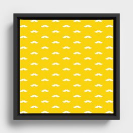 White Mustache pattern on yellow background Framed Canvas