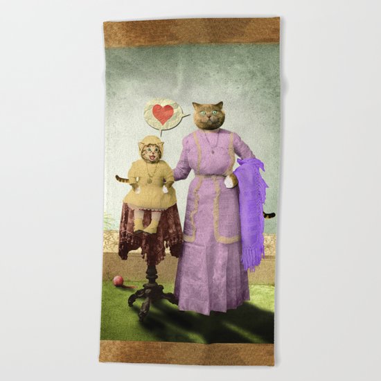 Momma Kitty Loves Her Kitten Beach Towel