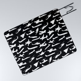 Aircraft Silhouettes, Black White Pattern Picnic Blanket