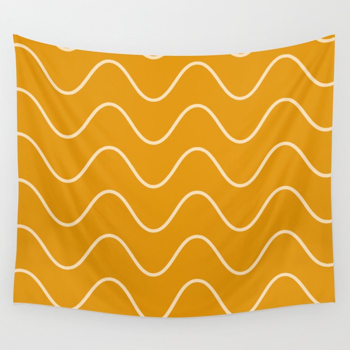 Abstract Wavy Lines Pattern - Yellow and white Wall Tapestry