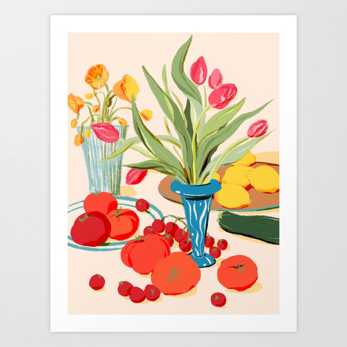 Fresh Tomatoes and Flowers Art Print