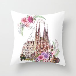Barcelona Spain La Sagrada Familia Vintage Throw Pillow