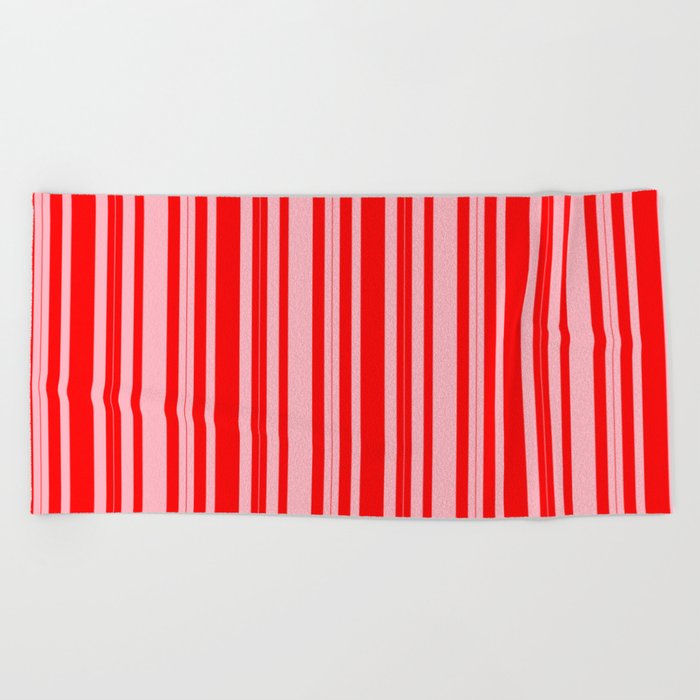 Red & Light Pink Colored Lines/Stripes Pattern Beach Towel