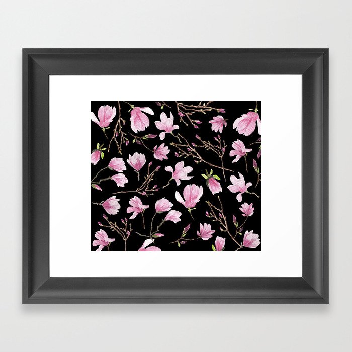 Magnolias Black Framed Art Print