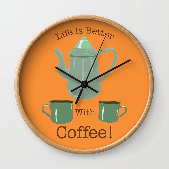 Life is Better with Coffee Illustrated Typography Wall Clock
