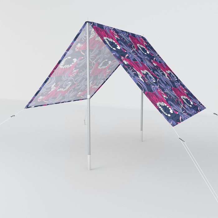 Tigers in a tiger lily garden // textured navy blue background fuchsia pink wild animals very peri flowers Sun Shade