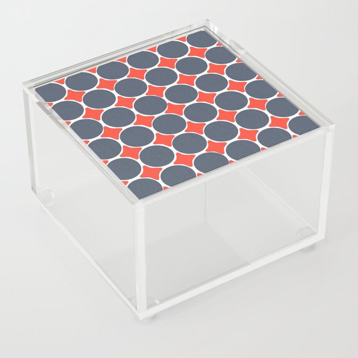 Mid-Century Modern Navy Blue Dots With White And Red Diamonds Fourth Of July Retro Geometric Pattern Acrylic Box