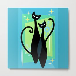 Sassy Sparkling Atomic Age Black Kitschy Cats Metal Print | Mod, Cat, Moderncat, Retrocat, Kitsch, Retro, Eames, Fifties, Painting, Midcentury 
