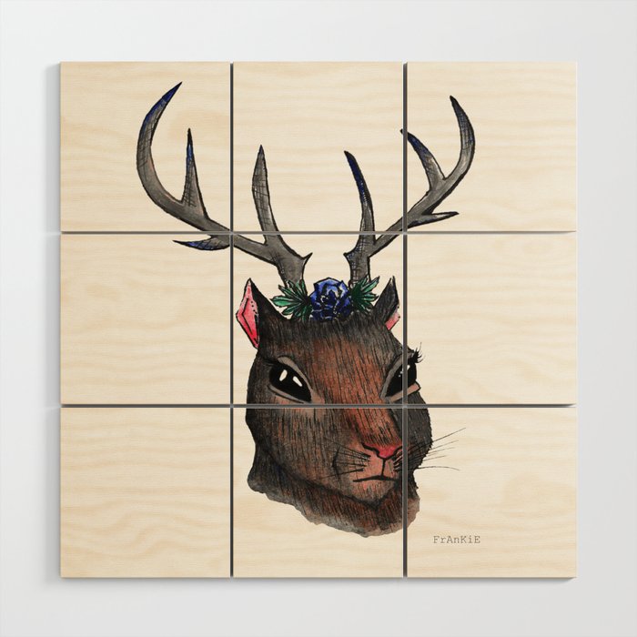 Majestic Squirrel With Antlers Wood Wall Art