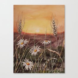Autumn Field in Sunset Watercolour Canvas Print